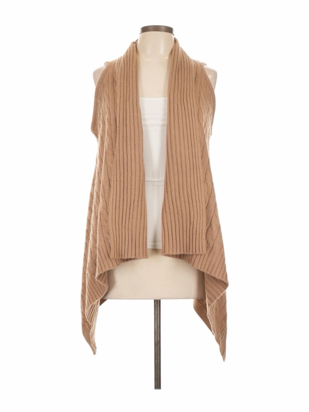 *Lauren Ralph Lauren Camel Cable Knit Open-Front Draped Classic Vest